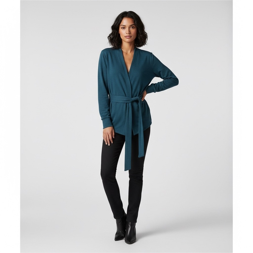 The North Face Monterey Blue Terry Wrap Tie Cardigan Sweater size large